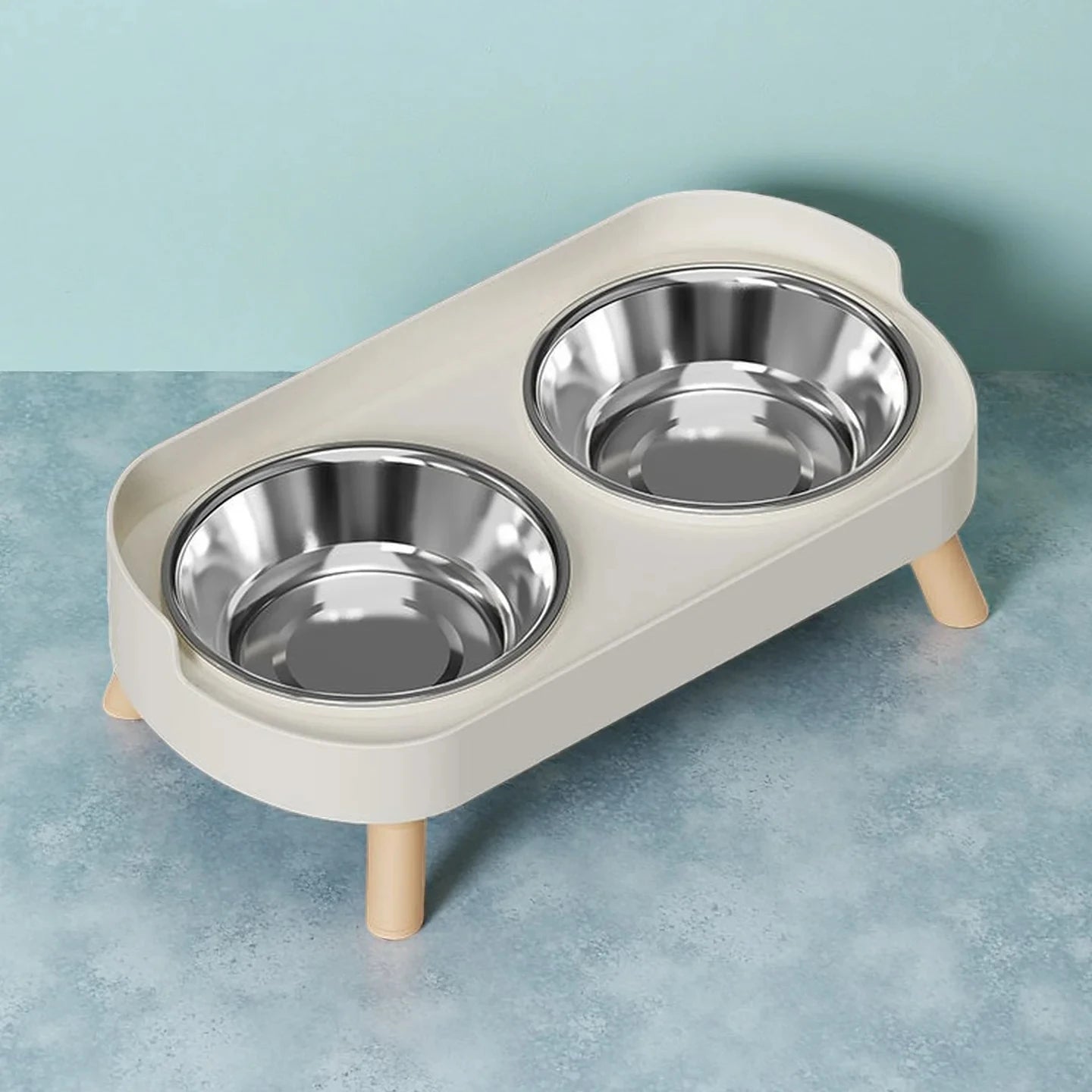 Elevated Double Pet Bowl Feeder | Raised Stainless Steel Bowls with Neck Support for Dogs & Cats
