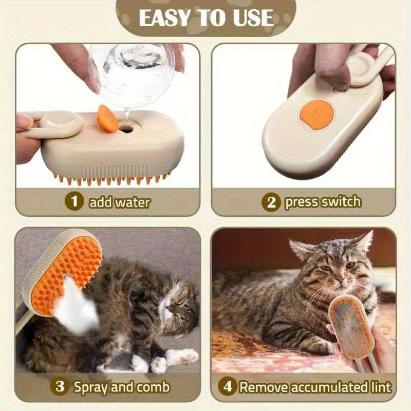 3-in-1 Steam Pet Grooming Brush | Clean, Massage & Detangle for Dogs & Cats