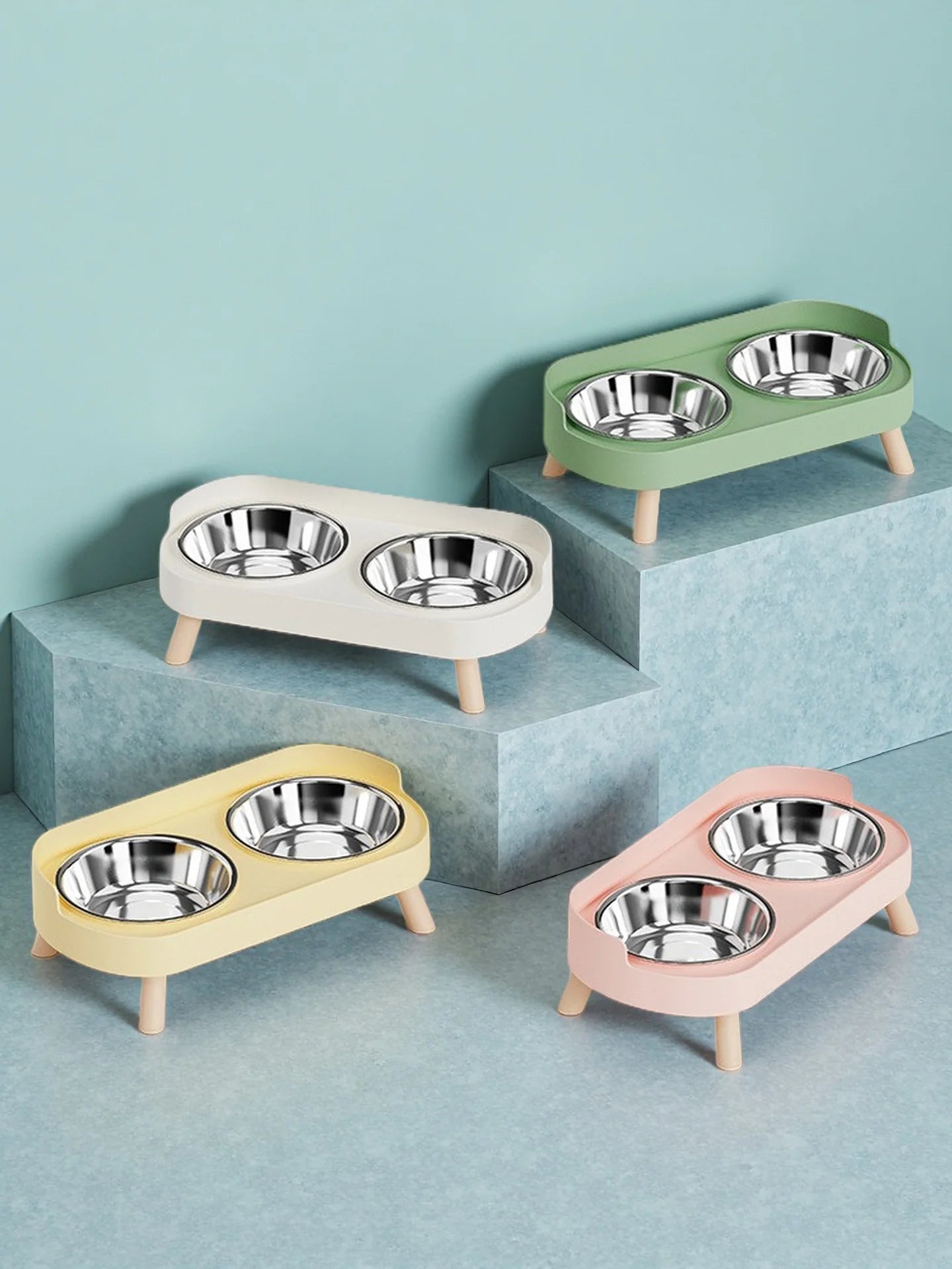 Elevated Double Pet Bowl Feeder | Raised Stainless Steel Bowls with Neck Support for Dogs & Cats