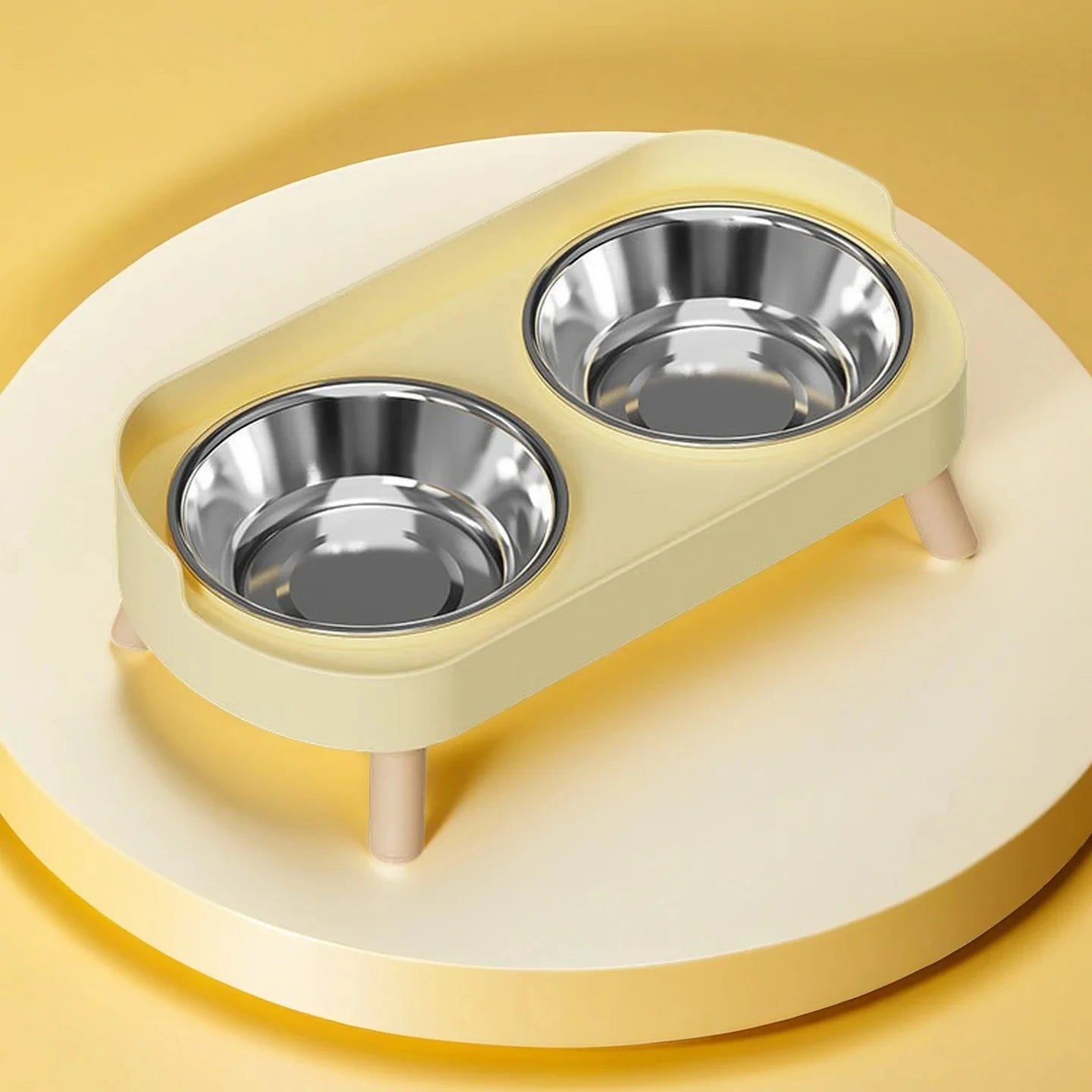 Elevated Double Pet Bowl Feeder | Raised Stainless Steel Bowls with Neck Support for Dogs & Cats