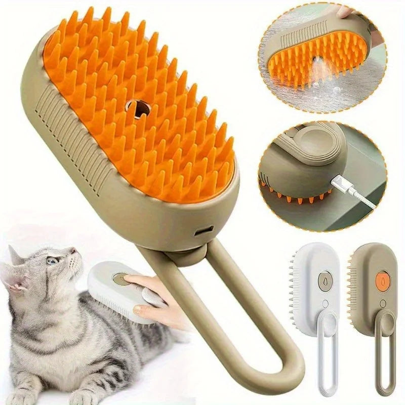 3-in-1 Steam Pet Grooming Brush | Clean, Massage & Detangle for Dogs & Cats