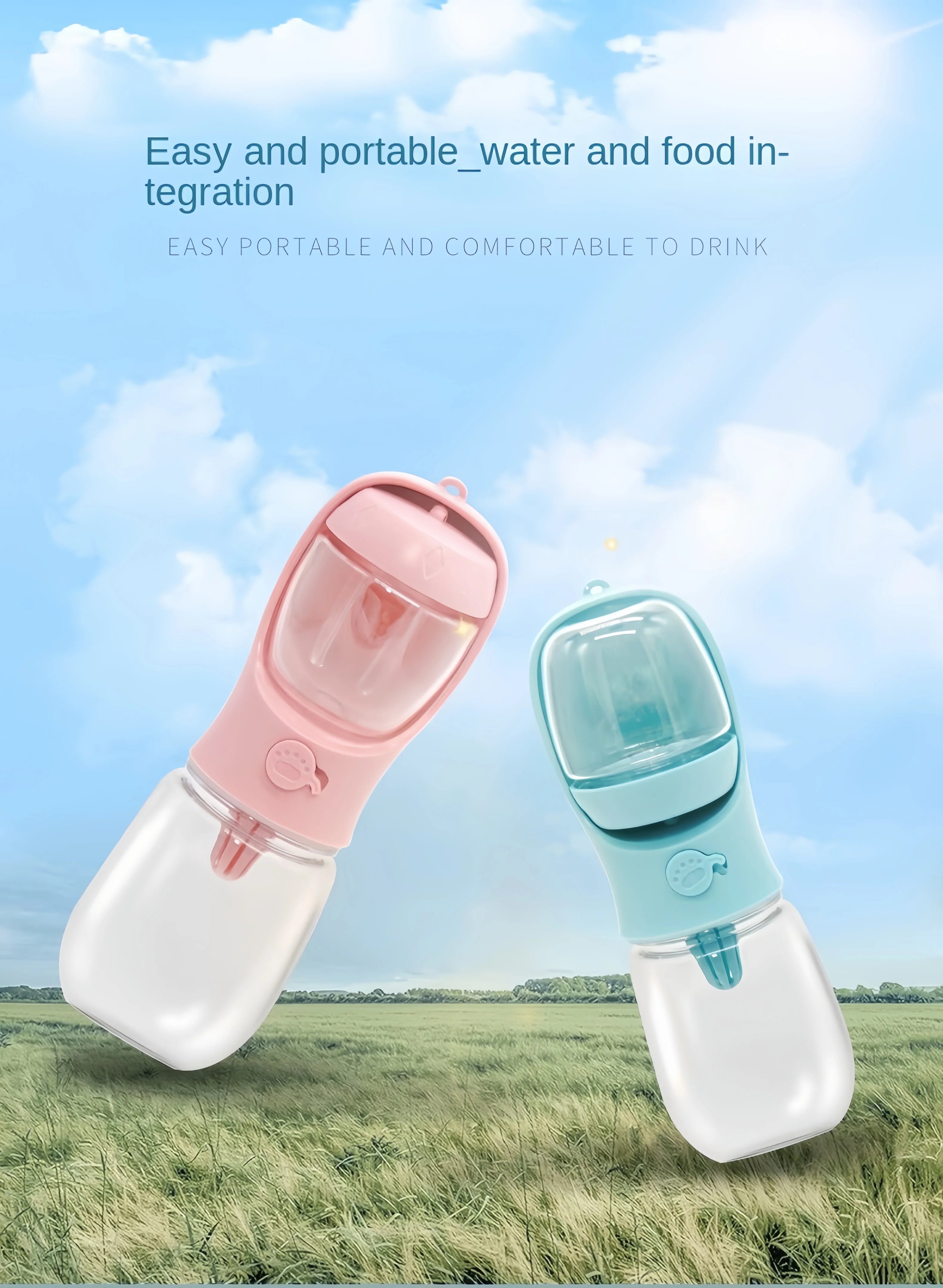 Portable Pet Water & Food Bottle for Travel | 2-in-1 Leak-Proof Dispenser for Dogs & Cats