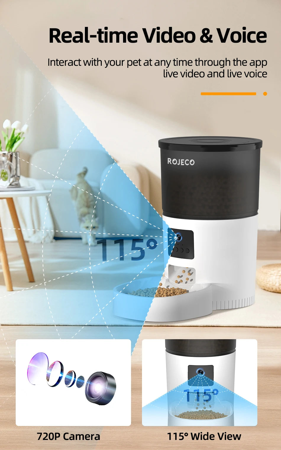 Smart Automatic Pet Feeder with HD Camera & Voice Control | App-Controlled Cat & Dog Feeder