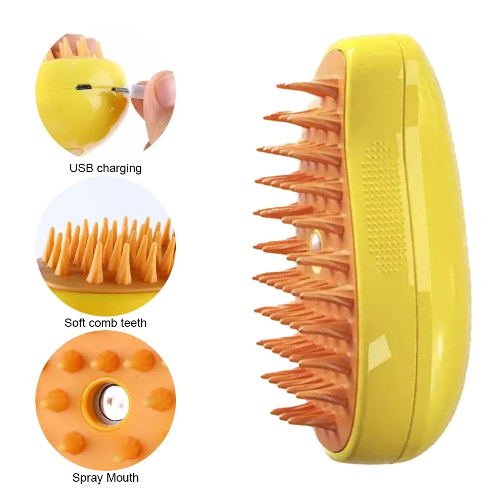 3-in-1 Electric Steam Pet Grooming Brush | Brush, Clean & Massage for Dogs & Cats