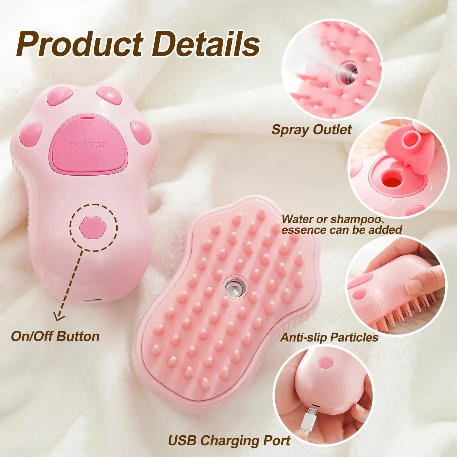 3-in-1 Electric Steam Pet Grooming Brush | Brush, Clean & Massage for Dogs & Cats