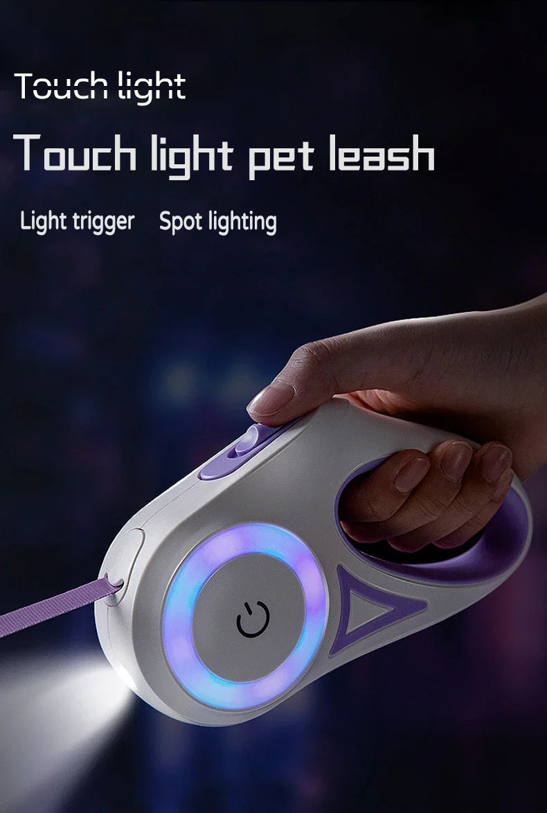 LED Retractable Dog Leash with Built-In Safety Light | Night Walk Leash for Dogs & Cats
