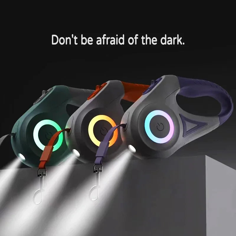 LED Retractable Dog Leash with Built-In Safety Light | Night Walk Leash for Dogs & Cats