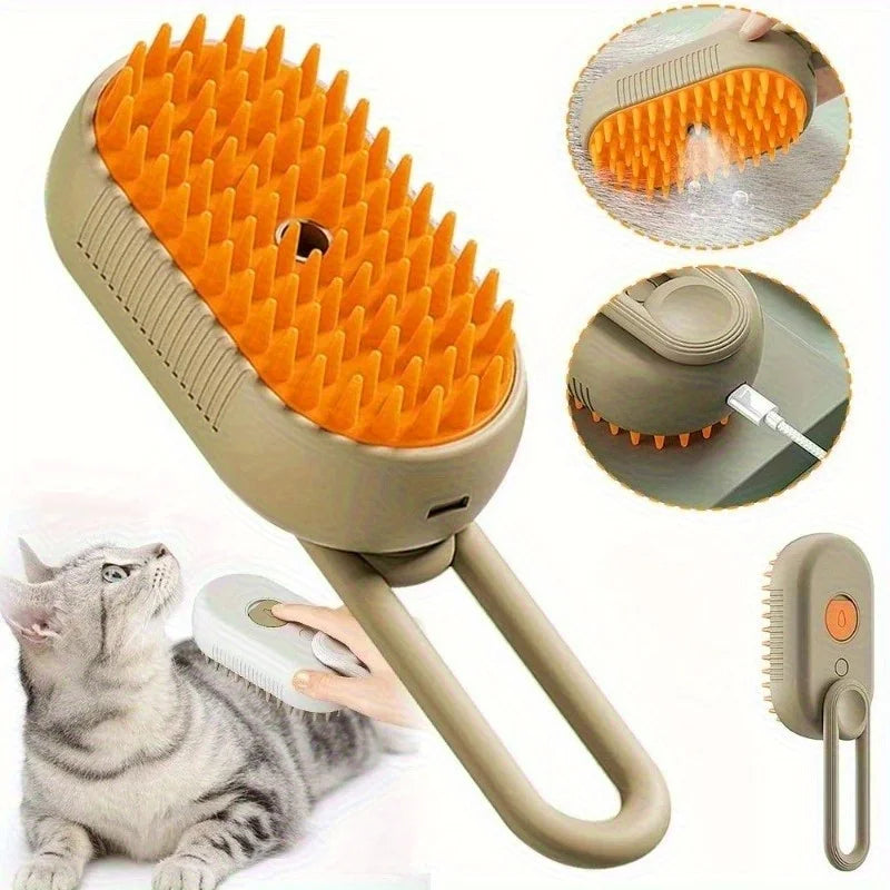 3-in-1 Steam Pet Grooming Brush | Clean, Massage & Detangle for Dogs & Cats