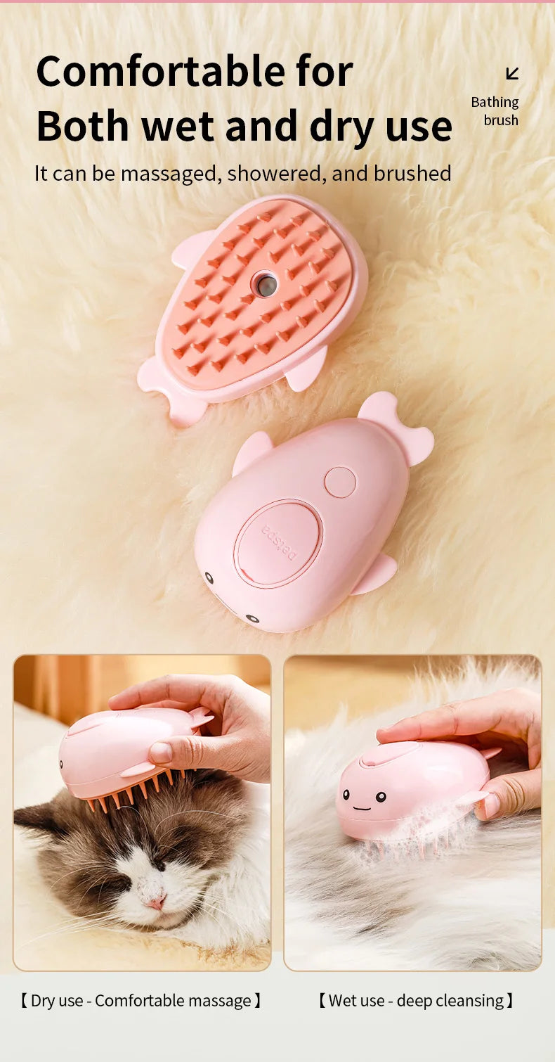 3-in-1 Electric Steam Pet Grooming Brush | Brush, Clean & Massage for Dogs & Cats