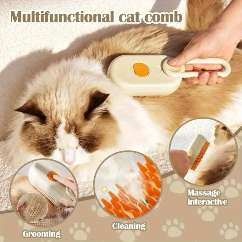 3-in-1 Steam Pet Grooming Brush | Clean, Massage & Detangle for Dogs & Cats
