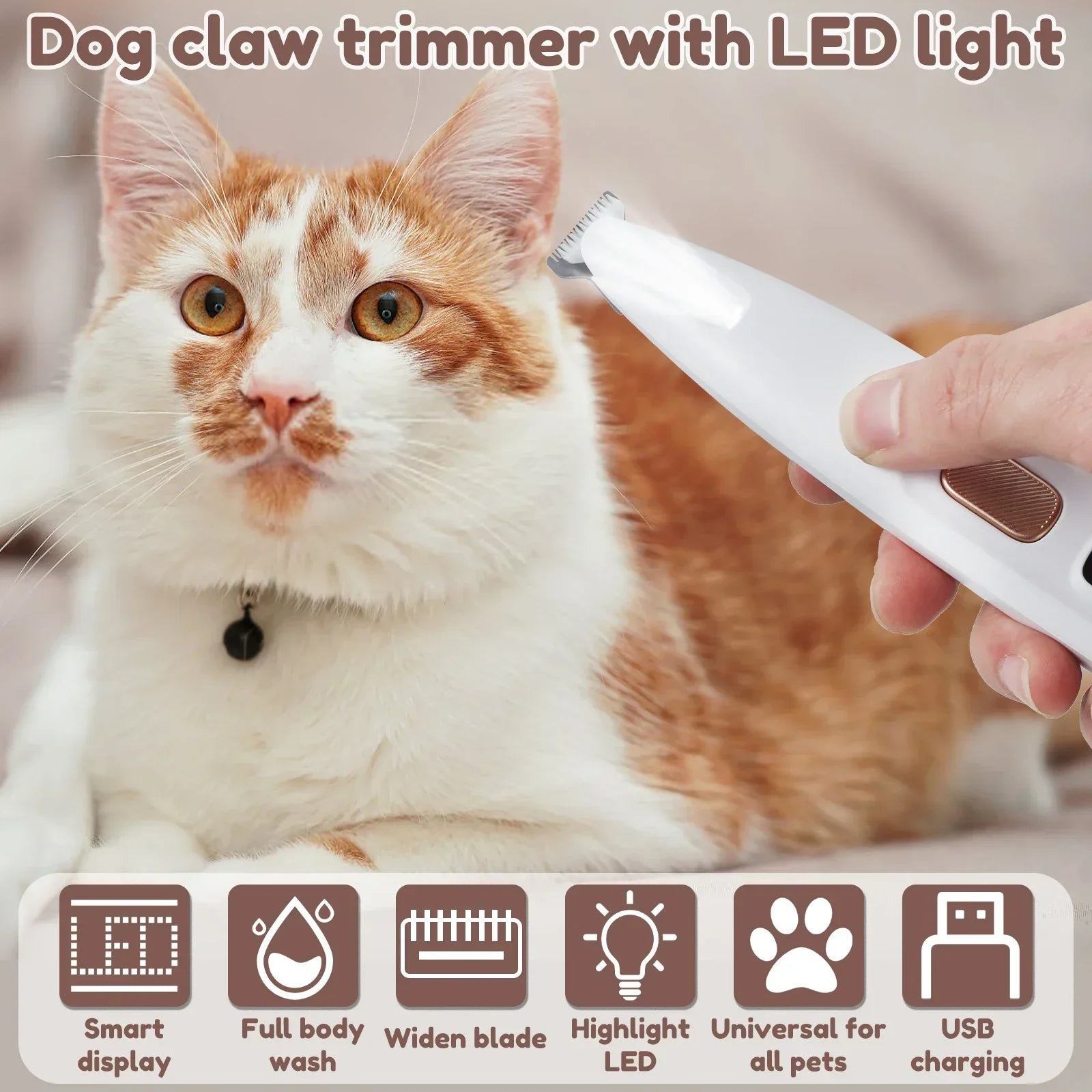 LED Waterproof Pet Paw Hair Trimmer | Wide Blade Grooming Clipper for Dogs & Cats