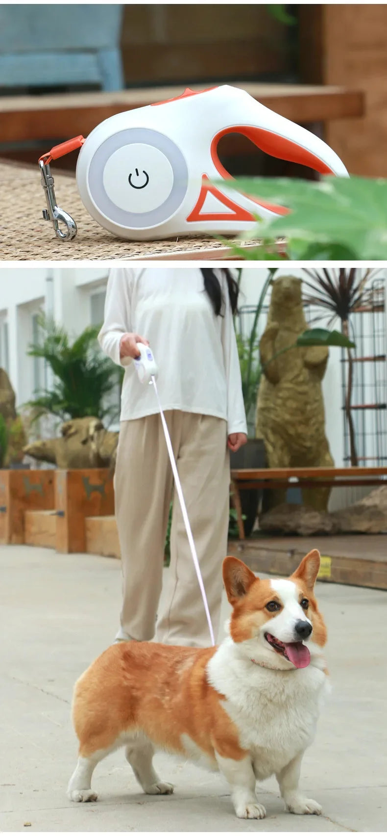 LED Retractable Dog Leash with Built-In Safety Light | Night Walk Leash for Dogs & Cats