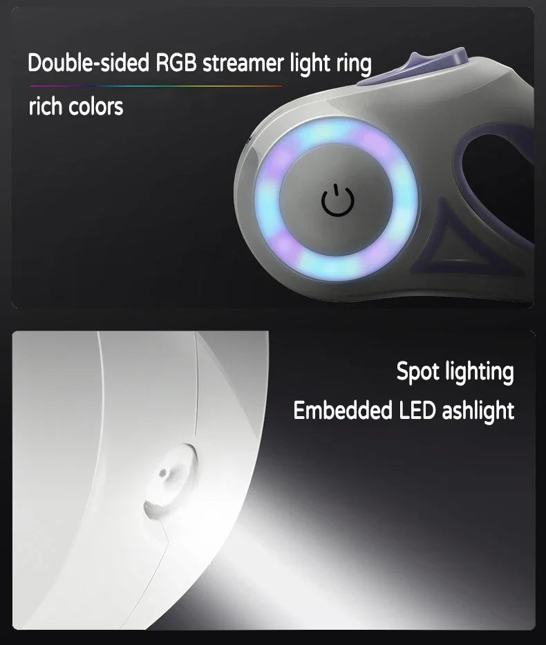 LED Retractable Dog Leash with Built-In Safety Light | Night Walk Leash for Dogs & Cats