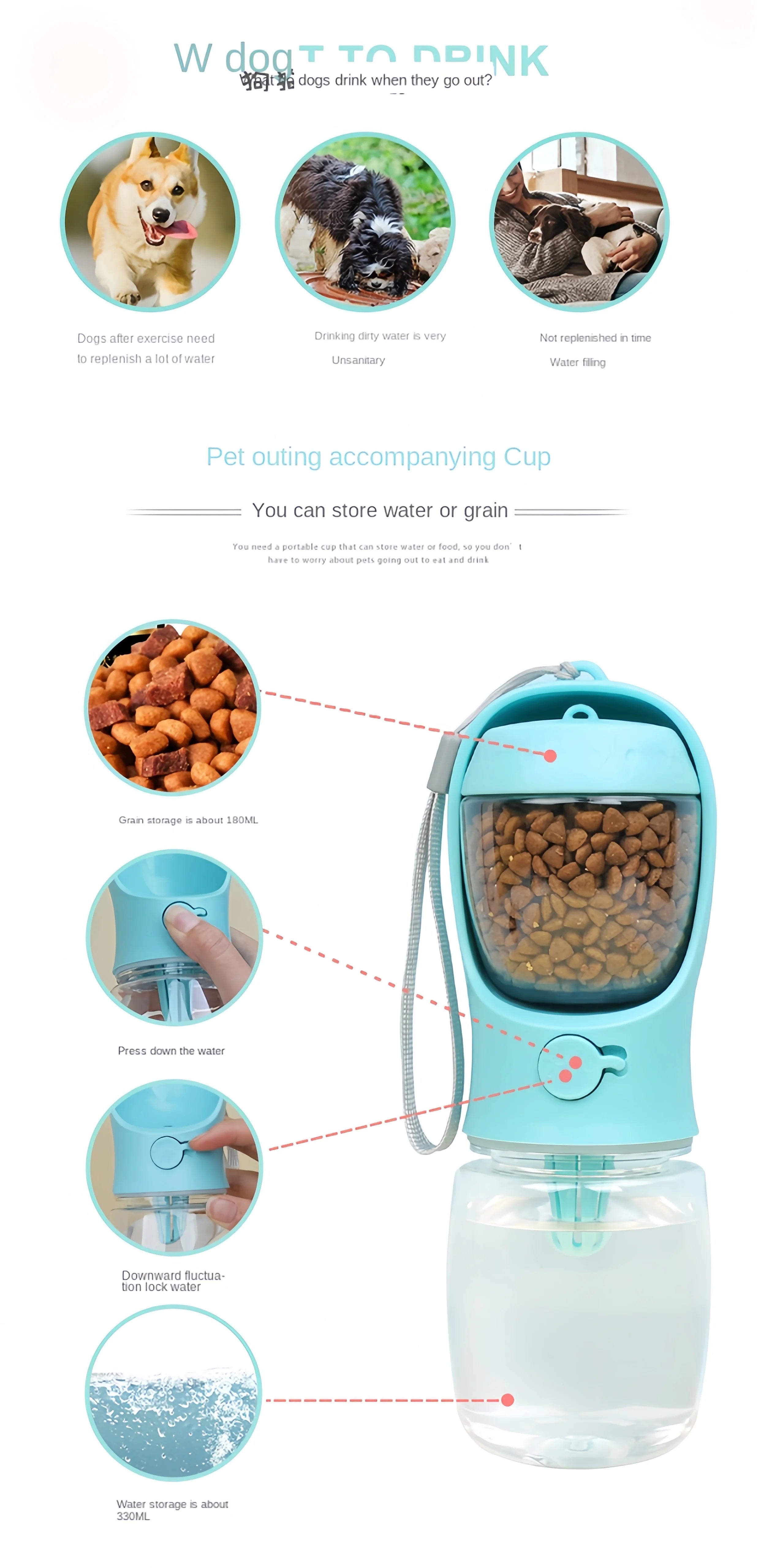 Portable Pet Water & Food Bottle for Travel | 2-in-1 Leak-Proof Dispenser for Dogs & Cats