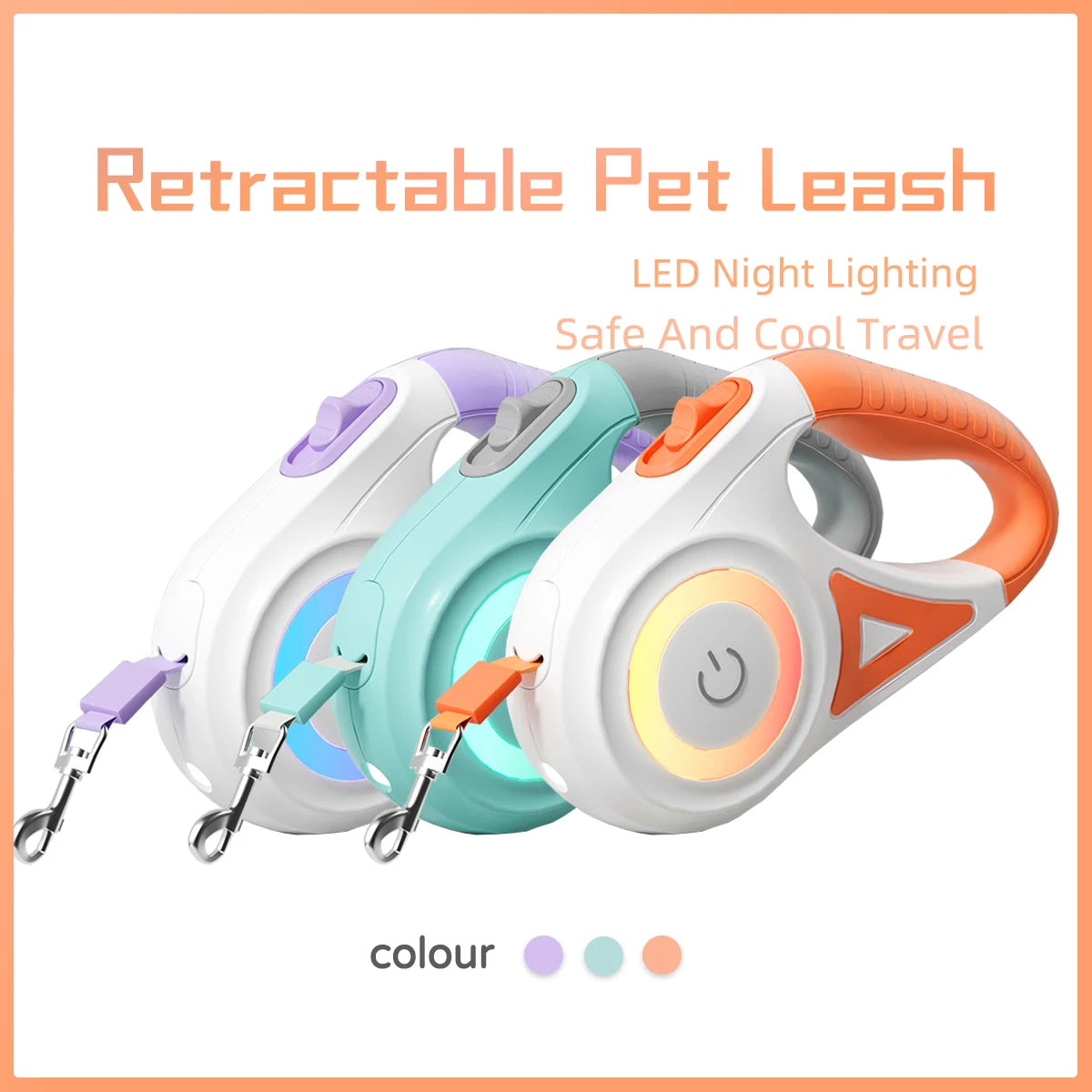 LED Retractable Dog Leash with Built-In Safety Light | Night Walk Leash for Dogs & Cats