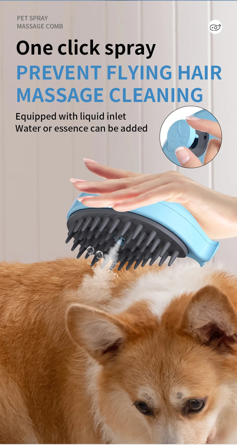 3-in-1 Electric Steam Pet Grooming Brush | Brush, Clean & Massage for Dogs & Cats