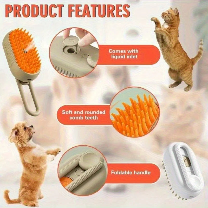 3-in-1 Steam Pet Grooming Brush | Clean, Massage & Detangle for Dogs & Cats