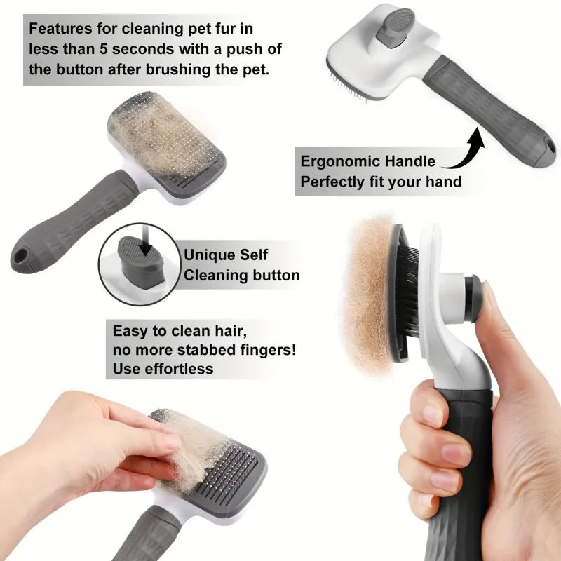 Self-Cleaning Pet Grooming Brush | Gentle Deshedding Brush for Dogs & Cats