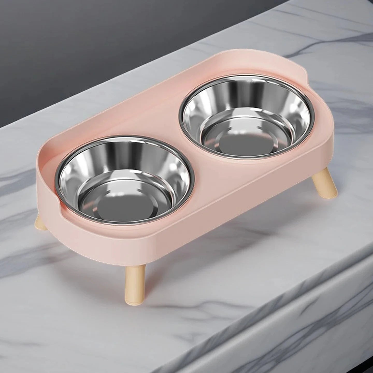 Elevated Double Pet Bowl Feeder | Raised Stainless Steel Bowls with Neck Support for Dogs & Cats