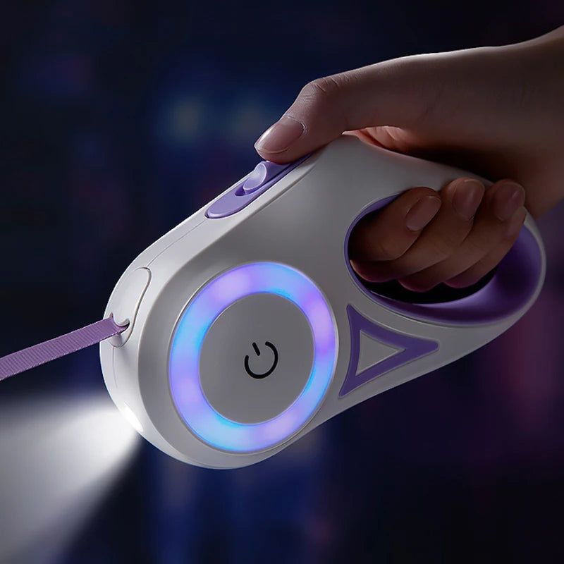 LED Retractable Dog Leash with Built-In Safety Light | Night Walk Leash for Dogs & Cats