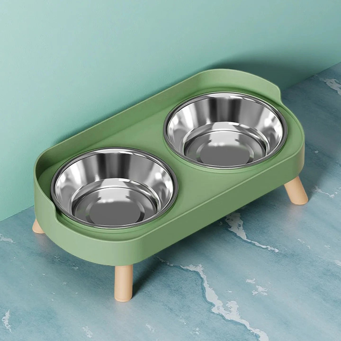 Elevated Double Pet Bowl Feeder | Raised Stainless Steel Bowls with Neck Support for Dogs & Cats