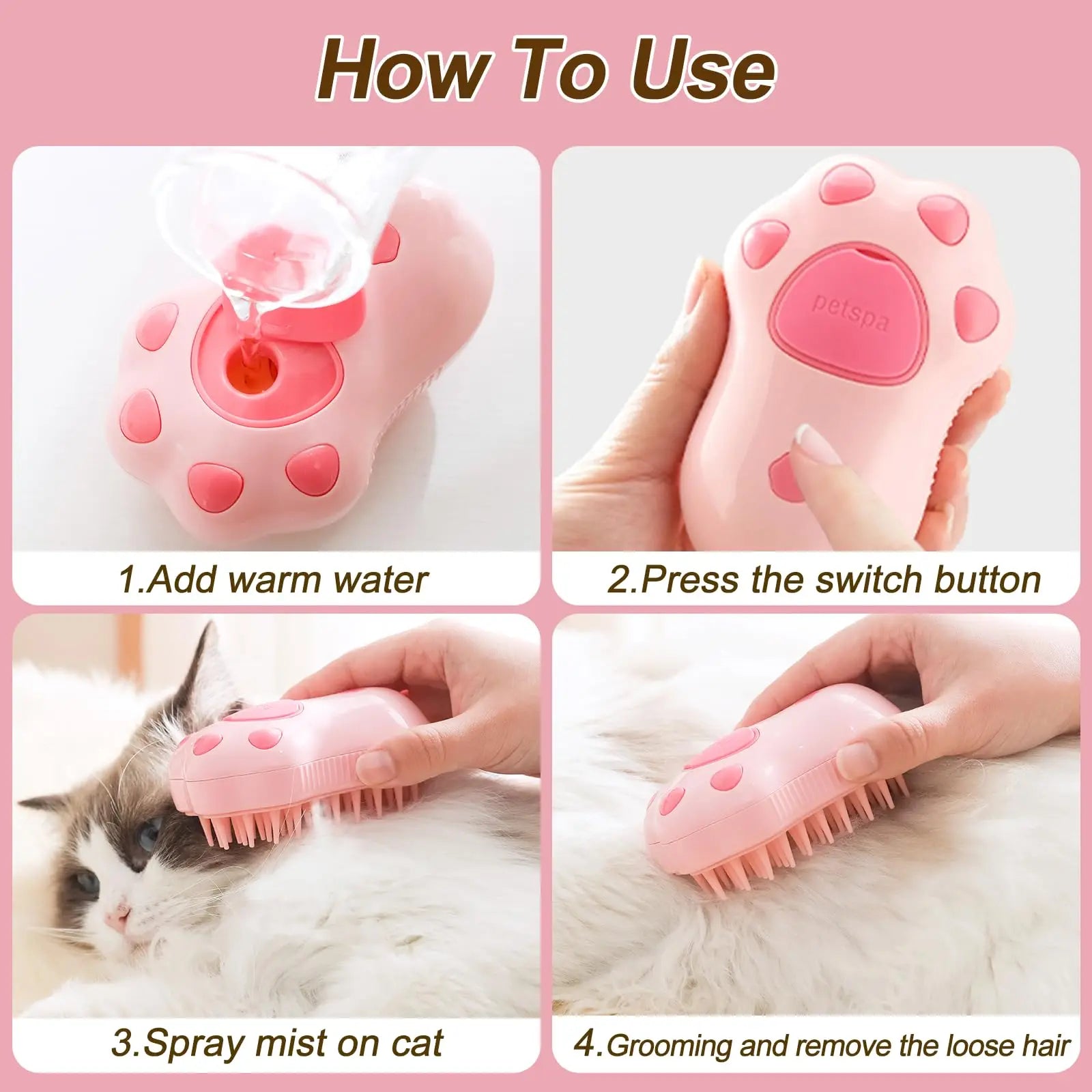 3-in-1 Electric Steam Pet Grooming Brush | Brush, Clean & Massage for Dogs & Cats