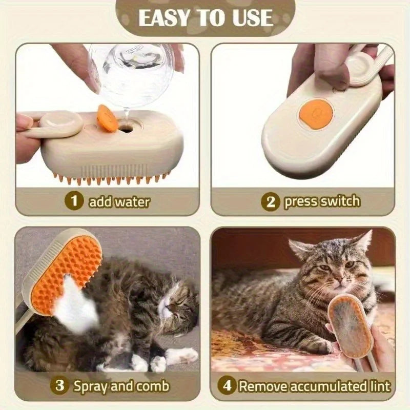 3-in-1 Steam Pet Grooming Brush | Clean, Massage & Detangle for Dogs & Cats