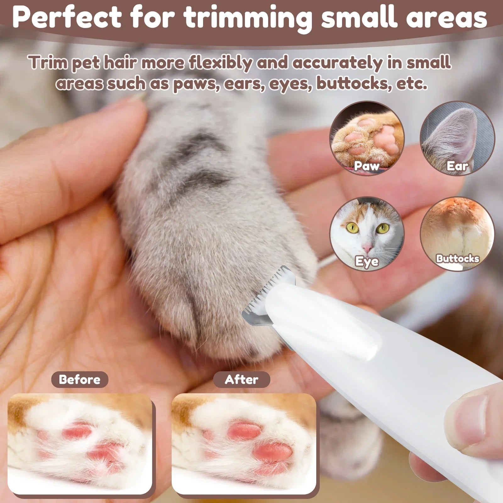 LED Waterproof Pet Paw Hair Trimmer | Wide Blade Grooming Clipper for Dogs & Cats