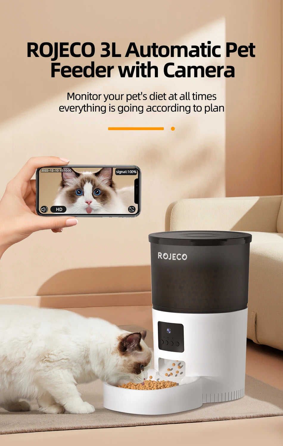Smart Automatic Pet Feeder with HD Camera & Voice Control | App-Controlled Cat & Dog Feeder