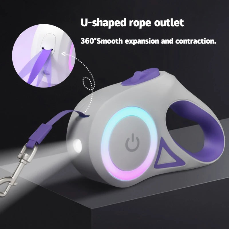 LED Retractable Dog Leash with Built-In Safety Light | Night Walk Leash for Dogs & Cats