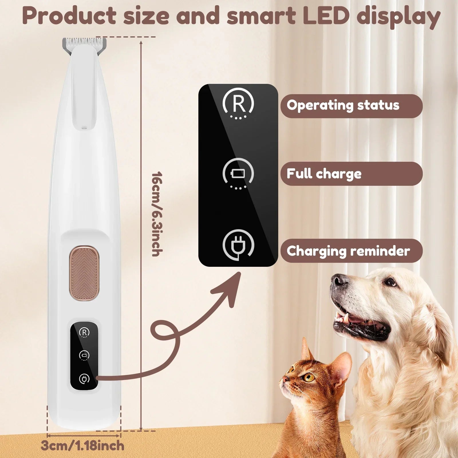 LED Waterproof Pet Paw Hair Trimmer | Wide Blade Grooming Clipper for Dogs & Cats