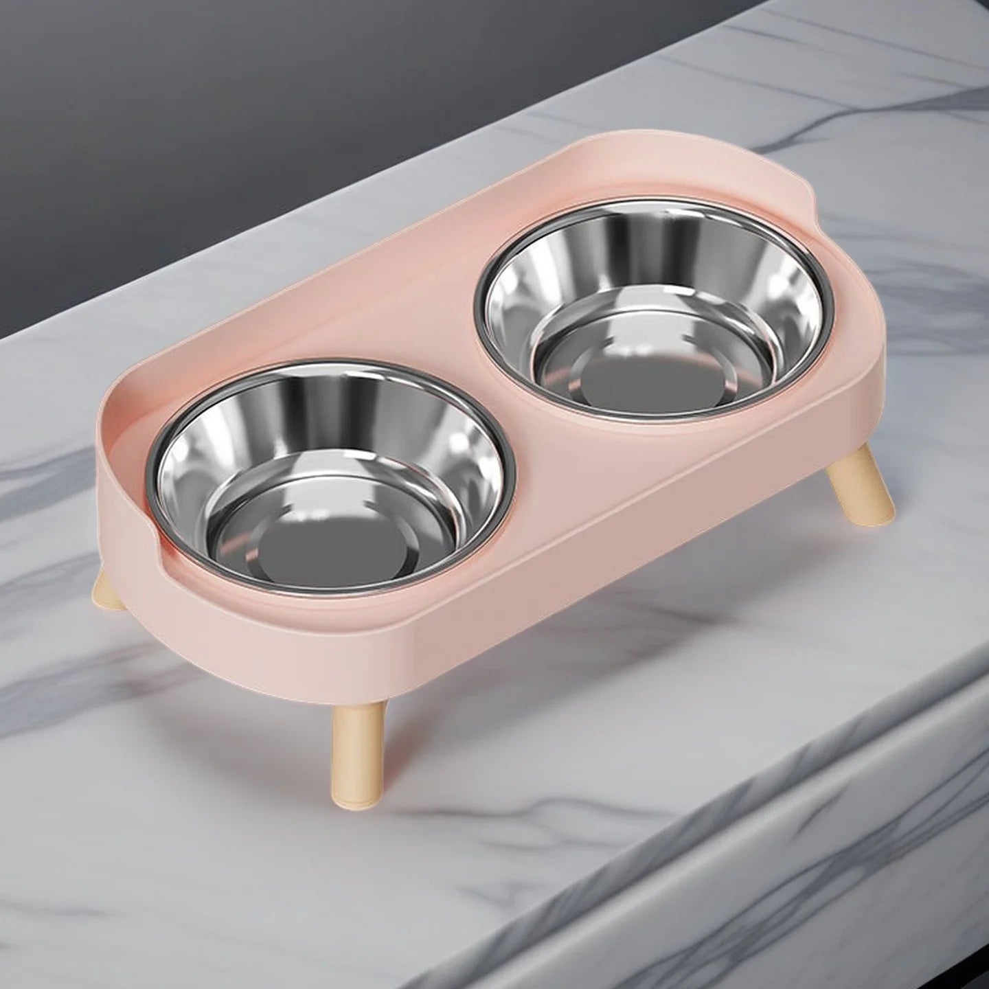 Elevated Double Pet Bowl Feeder | Raised Stainless Steel Bowls with Neck Support for Dogs & Cats