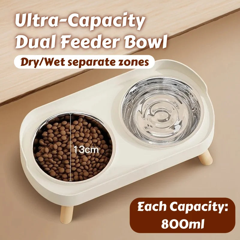 Elevated Double Pet Bowl Feeder | Raised Stainless Steel Bowls with Neck Support for Dogs & Cats